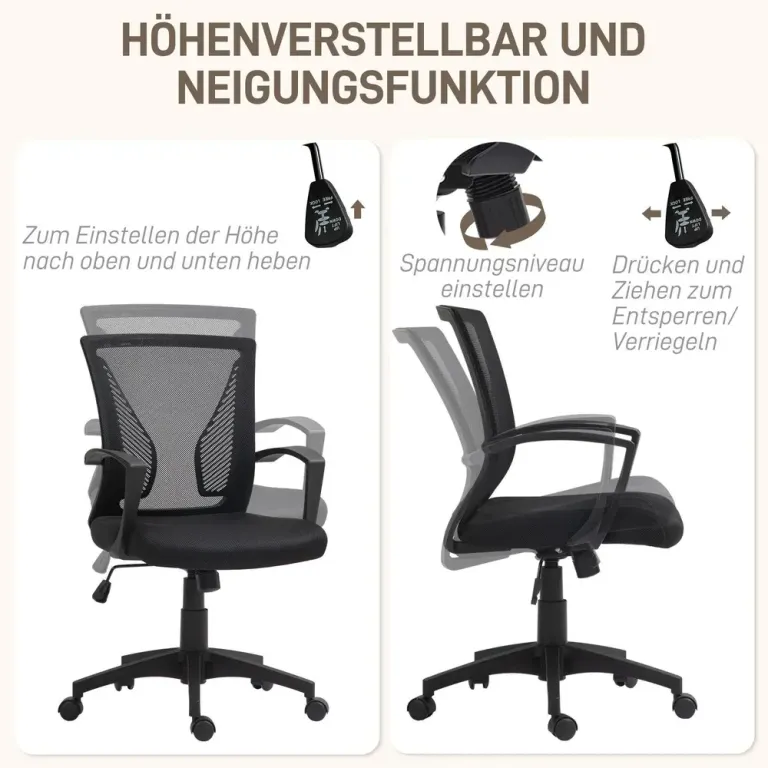 Kontorsstol Svart av Tyg och Metall Höj