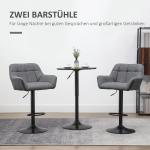 Barstolar i Linnetyg 2-Pack, Snurrbara Köksstolar med Ryggstöd, Justerbar Höjd och Fotstöd, Grå, 57,5 x 52,5 x 93-114 cm