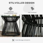 Runt Trädgårdsbord med Glaskiva, Elegant Bistrobord med Hålmönster, Väderbeständig Design för Balkong, Svart