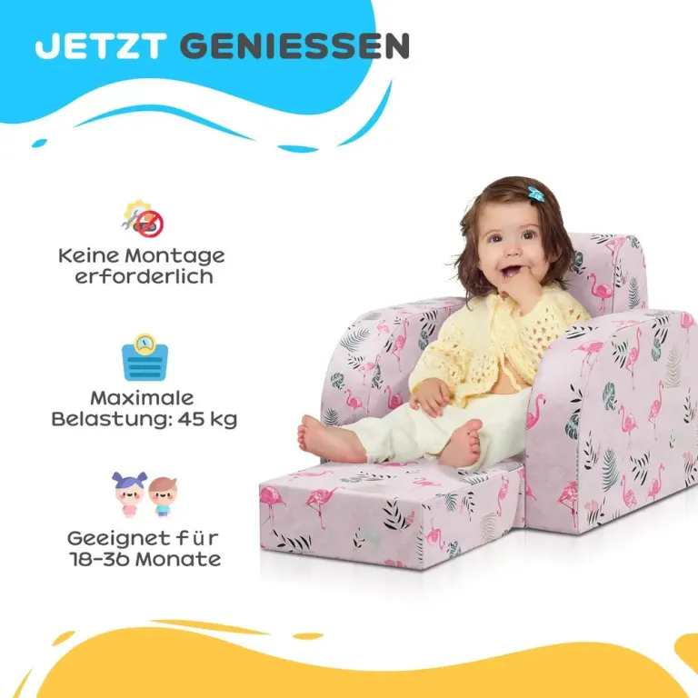 Bäddfåtölj för Barn med Flamingomönster, Rosa