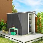 Redskapsbod i Metall med Pulpet-tak och Fundament för Trädgårdsförvaring Hållbar och Stabil Mörkgrå Stål 2,81 m² 154 x 206,5 x 181 cm
