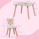 Barnmöbelgrupp Bord och 2 Stolar Rosa Furuträ för Barnrum Gulligt Djurmotiv Robust Sittgrupp för Barn 3 till 8 år Säker och Bekväm