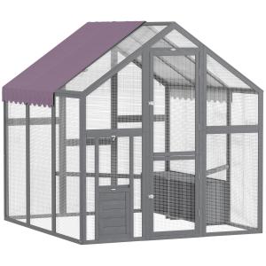 Hönshus Hönsgård Utomhusinhägnad Grå av Granträ för 6-8 Kycklingar Vattentätt Fjäderfähus med UV-Tak 1,7 x 1,8 x 1,8 m