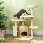 Skrapstolpe Kattträd Beige av Sisal och Plysch för Katter upp till 5 kg med Grotta och Säng 112 cm