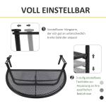Halvrunt Hängbord för Balkong Smidigt Balkongbord på Räcket Justerbar Höjd Svart 30 Cm