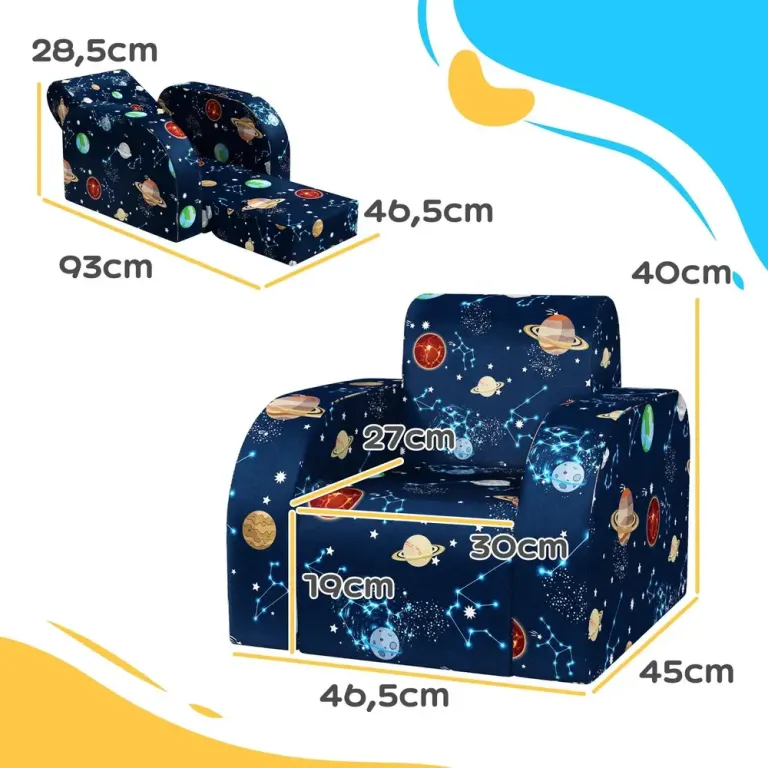 Bäddfåtölj för Barn med Planetmönster, Blå