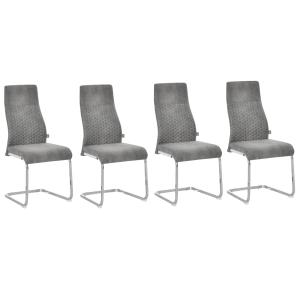 Matsalsstolar i Sammet 4-Pack, Moderna Köksstolar med Bekvämt Ryggstöd, Stabil Stålram för Vardagsrum och Matsal, Grå, 45 x 61 x 98 cm