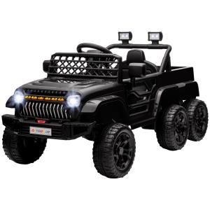 Elbil Barnbil Svart av Plast och Metall för Barn 3-8 År 12V Terrängbil med Släp och Fjärrkontroll 2,5-4 km/h