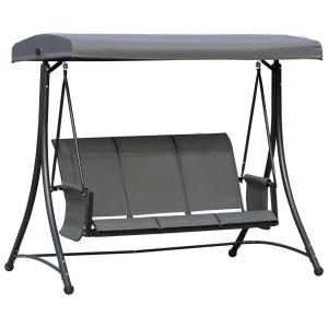 3-Sits Verandagunga Trädgårdsgunga med Soltak Gungbänk med Hylla Aluminium Grå 196 X 128 X 172 Cm