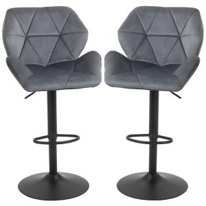 Barstolar 2-pack Prisvärd Grå Sammet för Kök och Bar med Justerbar Höjd och Ryggstöd Ergonomisk Design i Metall 360 Graders Rotation