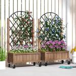 Set Med 2 Högbäddsväxtlådor Med Rullar, Spaljé, Spaljékruka, Blomlåda, Trä, Trädgårdsspaljé 152X25X97Cm För Trädgård, Balkong, Terrass, Blomkruka För Klätterväxter, Korgväxter
