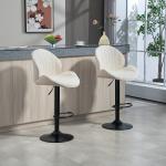 Set med 2 Barstolar med Tygöverdrag, Justerbar Sitshöjd och Stålram, Beige