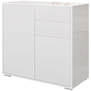 Skänk Förvaringsskåp med Låda Vit av Trä för Kök och Vardagsrum Bufféskåp med Push-Click Luckor 79 x 36 x 75 cm