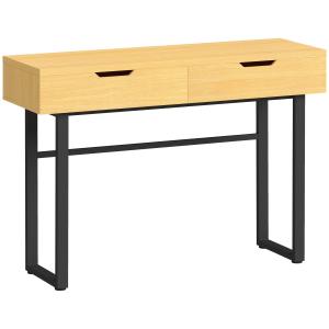 Konsolbord Smalt Natur Spånskiva och Metall för Hall Sidobord med 2 Lådor och Hylla Industriell Design 110x35x77 cm