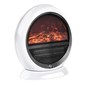 Mini Elektrisk Kamin för Bord, Kompakt Värmefläkt med LED-Eld, Portabel Värmare för Skrivbord och Vardagsrum, Vit, 30,5 x 18 x 35 cm, 1500 W