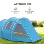 Tunneltält Campingtält Blå av Polyester för Utomhusäventyr 4-Personers Tält med 2 Rum och Fönster UV-Skydd Vattenpelare 2000 mm