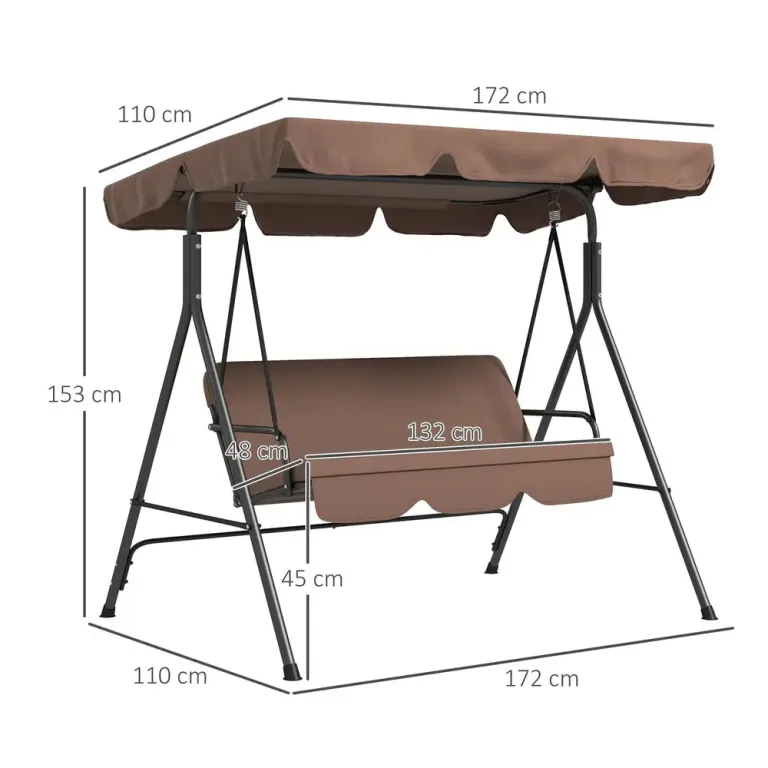 Hammock för Trädgård 3-Sits med Justerbart Tak, Brun