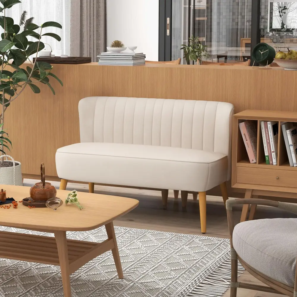 Soffa Loveseat 2-Sits Krämvit av Tyg 117 x 56,5 x 77 cm