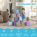 Mjuka Byggklossar, 12 Kuber à 20 x 20 x 20 cm, Lättskött och Barnsäkert, för 1–3 År, Konstläder
