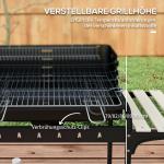 Kolgrill BBQ Rökare med Hjul Svart av Metall och Trä för Camping och Terrass Mobil Grillvagn med Hylla 103 x 47 x 95 cm