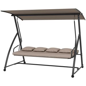 Hammock Trädgårdsgunga 3-Sits 2-i-1 Ljusbrun av Stål och Tyg för Terrass Gunga med Liggfunktion 270 kg 170 x 110 x 153 cm