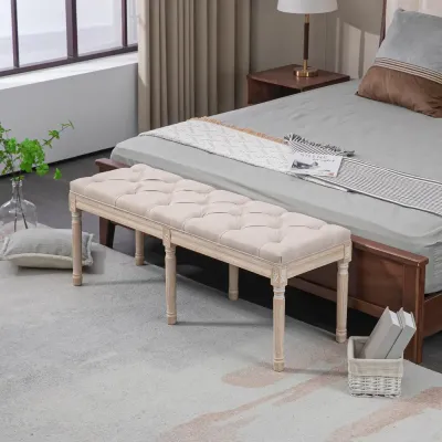 Klädd Bänk Sängbänk Beige av Tyg 117 x 40 x 48 cm