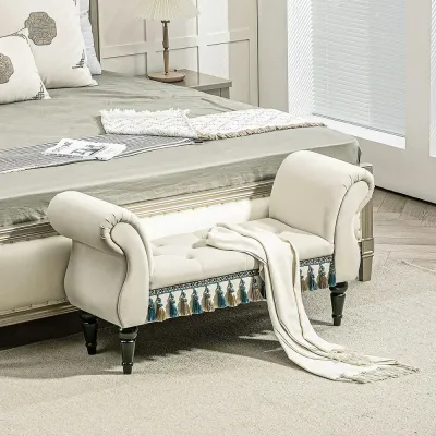 Klädd Bänk Sovrumsbänk Beige 117 x 40 x 58 cm