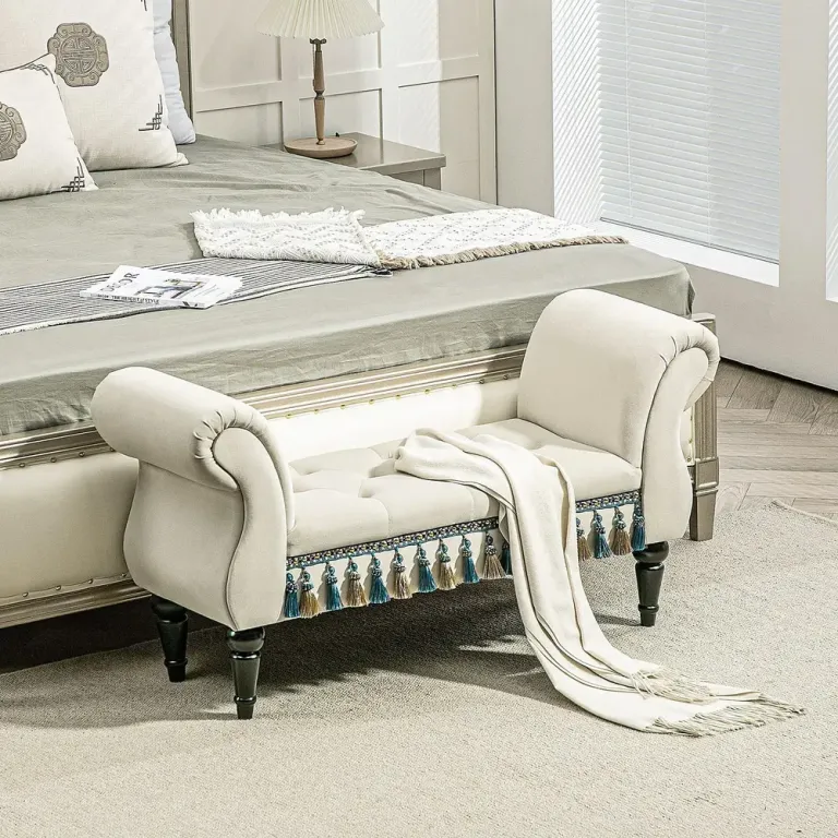 Klädd Bänk Sovrumsbänk Beige 117 x 40 x 58 cm