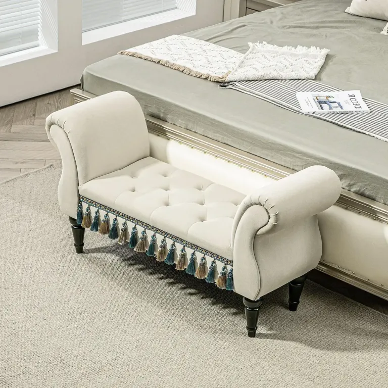 Klädd Bänk Sovrumsbänk Beige 117 x 40 x 58 cm