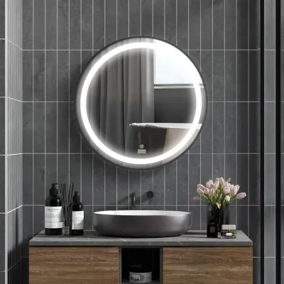 Kleankin Badrumsspegel LED Spegel Svart av Glas 60 cm