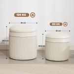 Förvaringspall 2-pack Rund Gräddvit Sammet för Vardagsrum Sittpuff med Lock och Förvaring Elegant Fotpall med Gulddetalj 36x36x41,5 cm