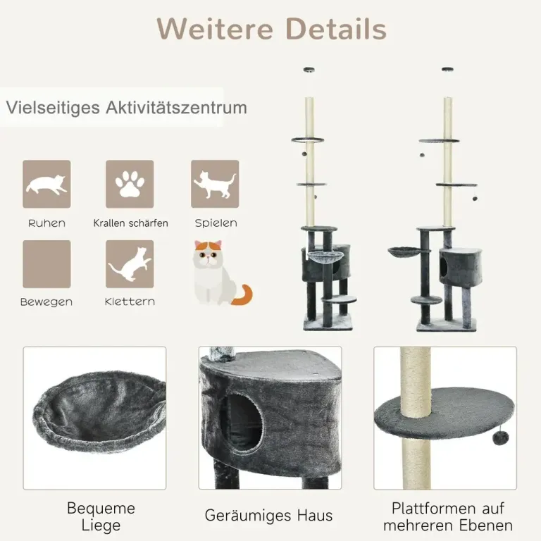 Klösträd Golv till Tak Höjdjusterbart Katt Kletterbaum