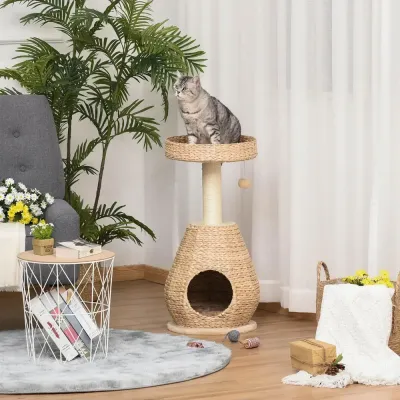 Klösträd 82,5 cm med Kattgrotta och Lekboll, Gult