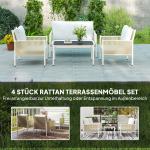 Trädgårdsmöbelset i Polyrattan Loungeset med 2-sits Soffa, Fåtölj och Glasbord för 4, Brun+Grå