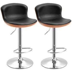 Köksbarstol 2-Pack Höj- och Sänkbar Vridbar med Fot- och Ryggstöd Konstläder upp till 120 Kg Svart 46 X 53,5 X 85-106 Cm