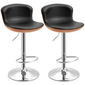 Köksbarstol 2-Pack Höj- och Sänkbar Vridbar med Fot- och Ryggstöd Konstläder upp till 120 Kg Svart 46 X 53,5 X 85-106 Cm