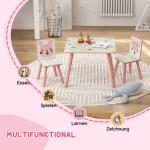 Barnmöbelgrupp Bord och 2 Stolar Rosa Furuträ för Barnrum Gulligt Djurmotiv Robust Sittgrupp för Barn 3 till 8 år Säker och Bekväm