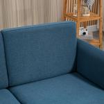 Soffa Loveseat Blå av Tyg med Linnelook och Trä för Vardagsrum 2-Sits Stoppad Soffa i Modern Stil Bekväm Sittplats