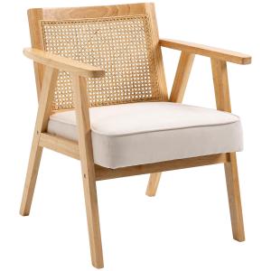 Exotisk Stoppad Stol, Gummiträ, Sittdyna i Linnelook, Crème, 63 x 69 x 78 cm