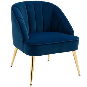 Fåtölj i Retrodesign med Sammetsoptik och Guldben för Vardagsrum Ergonomisk och Elegant Blå och Guld Metall och Tyg