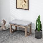 Fotpall Stoppad Pall Grå av Tyg och Trä för Vardagsrum och Entrébänk Modern Design med Träben Bekväm Sittplats 68 x 38 x 42 cm