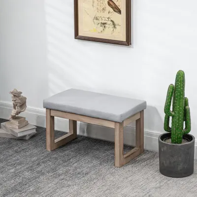 Fotpall Stoppad Pall Grå av Tyg och Trä 68 x 38 x 42 cm