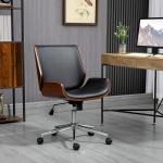 Kontorsstol Skrivbordsstol Svart av Trä och Konstläder för Kontor och Hem Höj och Sänkbar Snurrstol med Tiltfunktion Retro Design