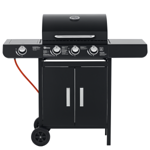 Gasolgrill med 3 Huvudbrännare + 1 Sidobrännare, Förvaring, Rostfritt Stål, Svart, 110 x 50 x 100 cm