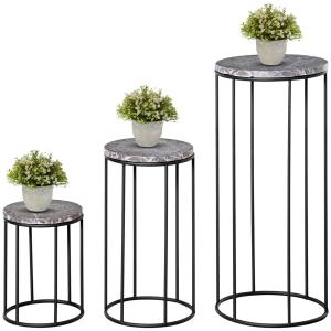 Blomställ i Marmorlook 3-Pack, Stapelbara blompallar för Krukor, Dekorativa Växtställ för Inomhusbruk, Vit/Guld