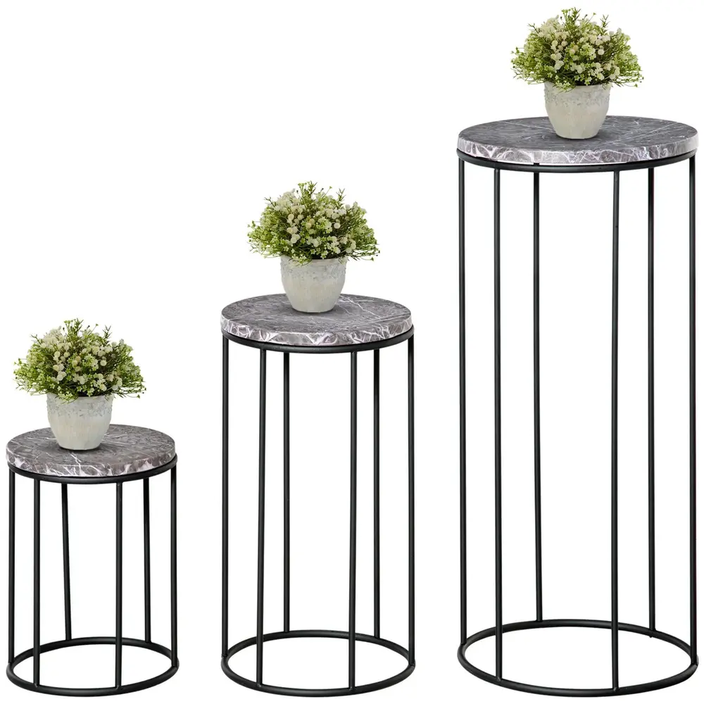 Blomställ i Marmorlook 3-Pack Stapelbara Blompallar