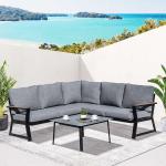 Loungegrupp i Aluminium 4 Delar, Modern Utemöbel med L-Soffa och Bord, Bekväm Sittgrupp för Terrass, Grå