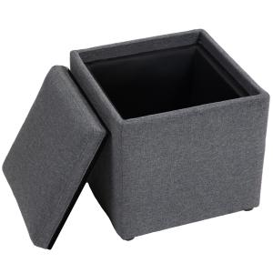 Sittbänk Förvaringsbänk Stoppad Pall med Avtagbart Lock Mörkgrå av Linnelook för Hall och Sovrum Sängbänk med Förvaring 42 x 42 x 41 cm