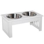 Matstation för Hund Prisvärd Vit för Utfodring med Halkfria Fötter och Två Skålar i Rostfritt Stål för Djur 44 x 24 x 15 cm 0,9 L