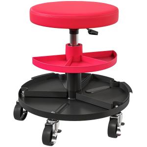 Höjdjusterbar Verkstadspall med Hjul och Brickor, 40-51 cm, 135 kg Lastkapacitet, Röd
